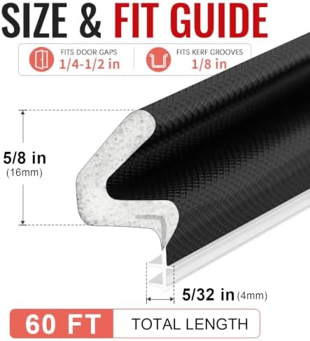 Litaibai 60 ft Kerf Weather Stripping Door Seal for Exterior Doors, Black - Image 4