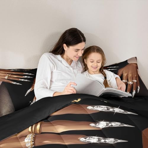 Erosebridal African American Comforter Set King Size Black Woman Bedding Set for Women Girls Afro Magical Comforter Black Female Quilt Duvet for Teens Adult Melanin Bedroom Decor, 3 Piece - Image 6