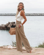 Angerella Womens Elastic High Waisted Palazzo Pants Casual Wide Leg Long Lounge Pant Trousers with Pocket - Image 3