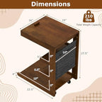GIANTEX C-Shaped End Table with Wheels, Wooden Rolling Side Table w/Adjustable Desktop, Edge Stopper, Side Pocket & 3 Storage Shelves, Sofa Couch Bedside TV Tray for Living Room Bedroom (Brown,1) - Image 3