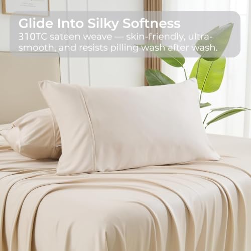 GOKOTTA Pillow Cases Queen Size Set of 2, Cooling Pillowcases for Hot Sleepers, 100% Rayon Derived from Bamboo Envelope Soft Pillowcases (Lightbeige) - Image 6