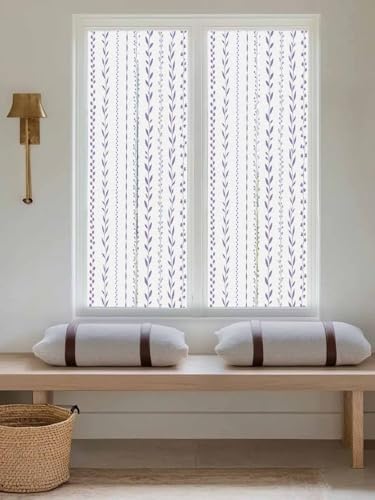 Window Privacy Film Frosted, Modern Minimalist Reusable Static Cling Window Tints, Rustic Leaves Stripes Pattern Purple Heat Control Windows Films for Offices, Balcony, 29.5 x 118 Inches - Image 5