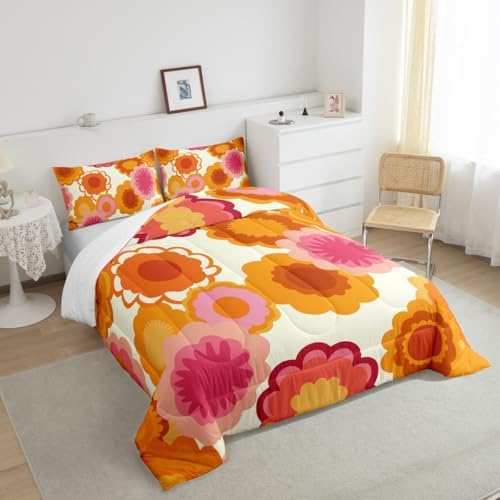 Vintage Floral Print Comforter Set Kids Retro Hippie Flowers Comforter - Image 2