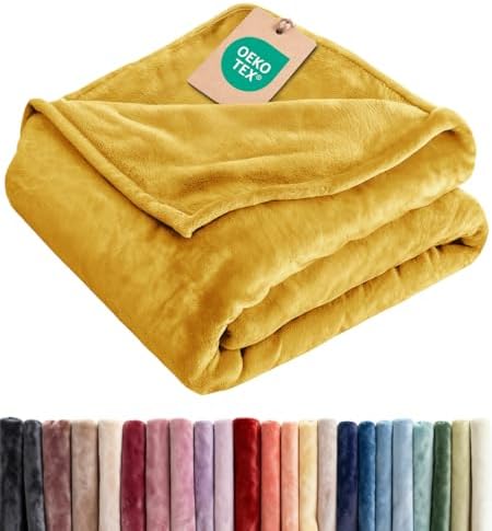 Fleece Blanket Queen Size - Ultra-Soft Warm Flannel Fleece Blanket - Gold by CGKUnlimited