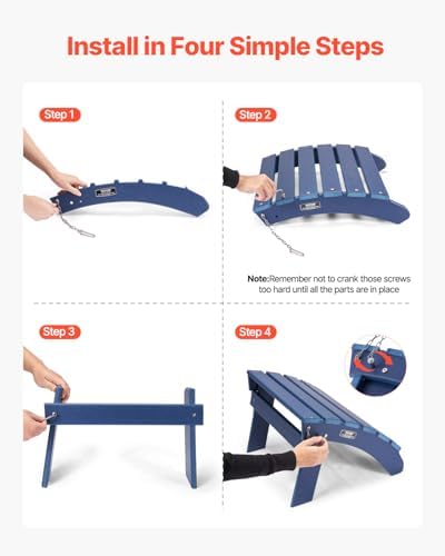 VEVOR Adirondack Ottoman, 18.7L x 18.9W x 13.8H Inch HDPE Plastic Folding Adirondack Ottoman, Weather-Resistant Foot Rest for Adirondack Chair, Widely Used for Outside Porch Pool Lawn Backyard, Blue - Image 4