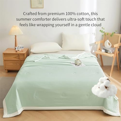 100% Cotton Summer Comforter,Ultra Soft Breathable Lightweight Quilt,Machine Washable for Hot Sleepers&Travel. (Green, XXXL(78''×91'')) - Image 4