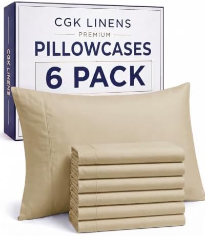Standard Pillow Cases - 6 Pack Soft Pillowcase Covers - 20" x 26" (Beige) by CGKUnlimited
