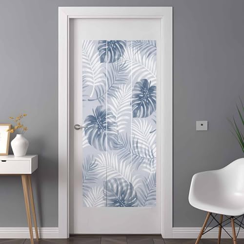 Window Privacy Film Frosted, Navy Blue Palm Trees Tropical Non-Adhesive Static Cling Window Tint, Summer Beach Botanical Insulated Windows Frosted Films for Living Room, 35.4 x 78.7 Inches - Image 3