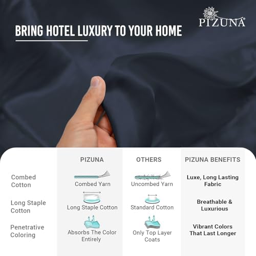 Pizuna 100% Cotton King Size Envelope Pillow Cases 600 TC Dark Blue - Image 5