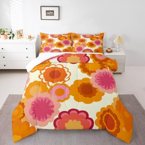 Vintage Floral Print Comforter Set Kids Retro Hippie Flowers Comforter - Image 4