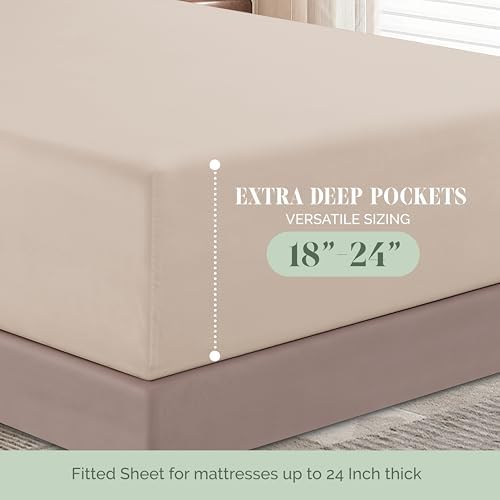 Elegant Comfort 1500 Premium Quality 6-Piece Bed Sheet Set - 18-24 Inch Extra Deep Pocket, Smart Storage Pockets, Wrinkle Free Ultra Soft 6PC Extra Deep Pocket Sheets, Queen, Cream - Image 5