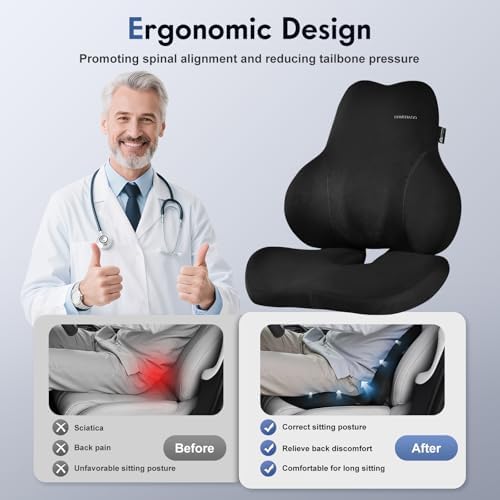 Coverado Memory Foam Car Seat Cushion and Lumbar Support Pillow for Car, Ergonomic Office Chair Cushion for Lower Back Pain Relief, Breathable & Non-Slip for Car, Home, and Office Use, Black - Image 3