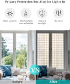 Window Privacy Film Frosted, Farmhouse Plaid Reusable Static Cling Window Tints, Cream Classic Buffalo Check Rustic Heat Control Windows Films for Offices, Balcony, 29.5 x 118 Inches - Image 6