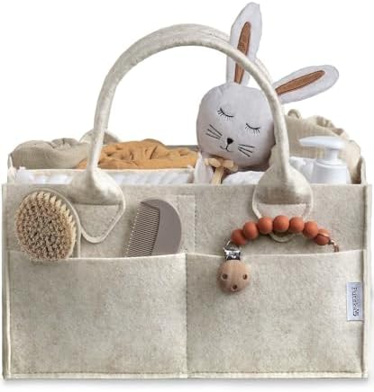 PUTSKA Baby Diaper Caddy Organizer, Felt Nursery Basket, White, Extra Large by Putska