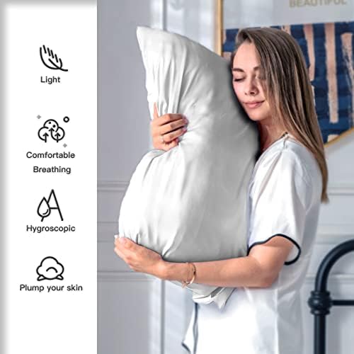 Suatien Mulberry Silk Pillow Cases 2 Pack King Size, Silver - Image 3