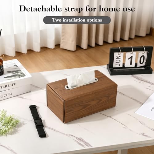 JEYODA Hanging Tissue Holder for Car Headrest – Wood Grain Leather Car Tissue Box Cover, Fits 120 Regular Size Tissue, Paper Dispenser Storage Box for Car Home Office Use (BLACK) - Image 5