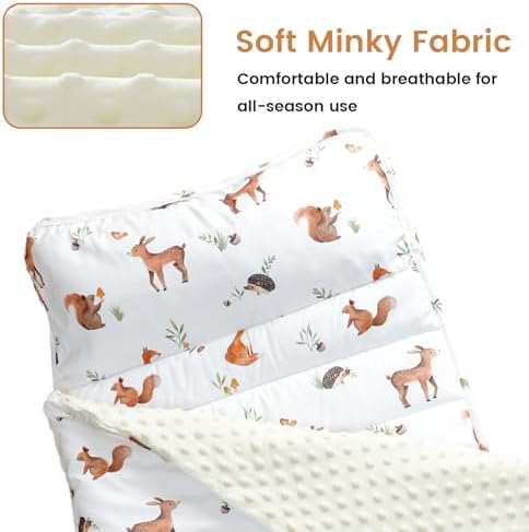 david's kids Toddler Nap Mat with Pillow and Minky Fleece Blanket, 55"x23",Ultra Soft Slumber Bags for Kids, Perfect for Preschool, Daycare, Kids Sleeping Bags with Rollup Design, Woodland Animals - Image 4