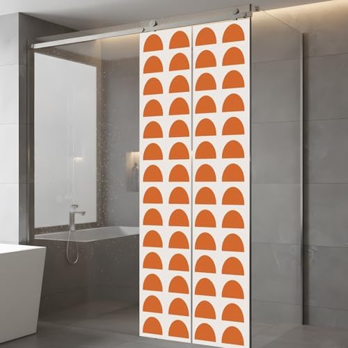Window Privacy Film Frosted, Orange Boho Static Cling Door Window Covering, Middle Century Geometric Abstract Art UV Blocking Windows Film for Office, Hotel, Bedroom, 29.5 x 78.7 Inches - Image 5