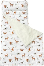david's kids Toddler Nap Mat with Pillow and Minky Fleece Blanket, 55"x23",Ultra Soft Slumber Bags for Kids, Perfect for Preschool, Daycare, Kids Sleeping Bags with Rollup Design, Woodland Animals by davidskids