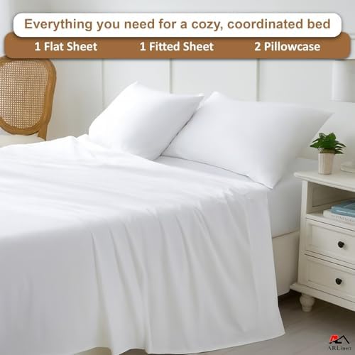 ARlinen Full Sheet Set, 4 Piece Egyptian Cotton, 10-Inch Deep, White - Image 5