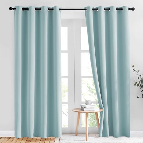 NICETOWN Room Darkening Curtains for Living Room 84 inches Long - Sky Blue Grommet Room Darkening Window Treatments Sound Reducing Drapes for Bedroom, 2 Panels, W52 x L84 by NICETOWN