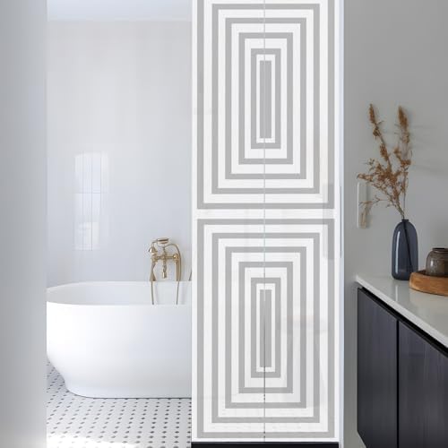 Window Privacy Film Frosted, Black Grey Geometric Reusable Static Cling Window Tints, Square Minimalist Modern Heat Control Windows Films for Offices, Balcony, 29.5 x 118 Inches - Image 3