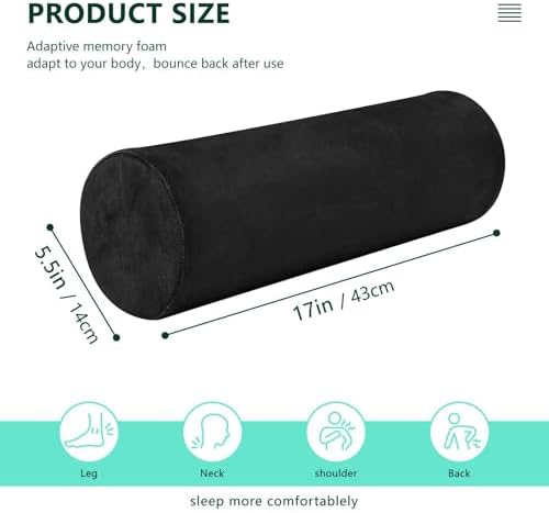 Gredecor Velvet Bolster Pillow Black Round Cylinder Neck Roll Pillow for Sleeping with Zipper Cervical Neck Roll Pillow Case for Cylindrical Pillow Decorative - Image 3