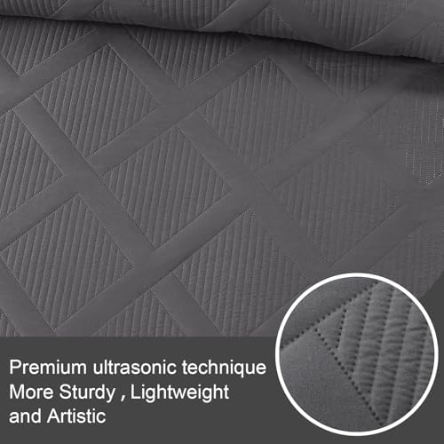 Exclusivo Mezcla 3-Piece Soft California King Size Quilt Bedding Set, Grey - Image 4