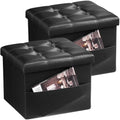 Bsketa Storage Ottoman Bench, 16" Folding Leather Foot Rest, Black 2 Pack by Bsketa