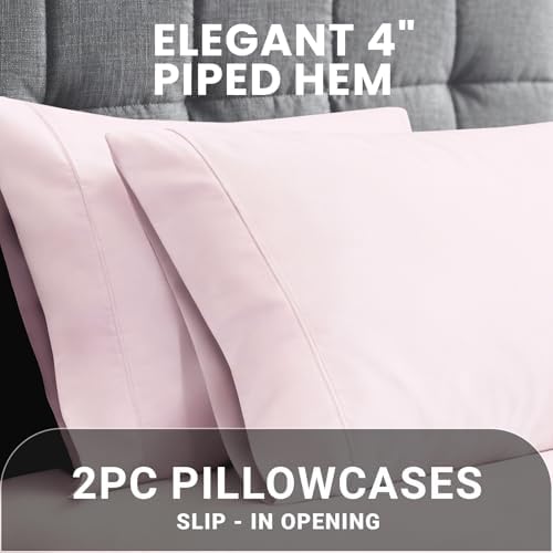 Pizuna 100% Cotton Queen Size Pillow Cases 600 Thread Count Light Pink - Image 4