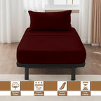 ARlinen 4 PCs Cot Sheets Sets 25" X 75", Egyptian Cotton Fitted Mattress Fits Upto 4"-8" Deep Perfect for Narrow Twin/RV Bunk/Guest Bed Replacement/Camping, Burgundy - Image 2