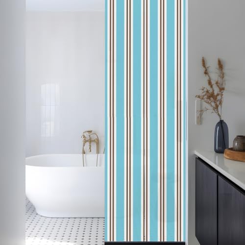 Window Privacy Film Frosted, Blue Brown Striped Reusable Static Cling Window Tints, Modern Farmhouse Vertical Stripes Heat Control Windows Films for Offices, Balcony, 29.5 x 118 Inches - Image 3