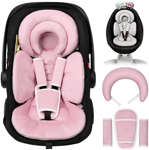 Tinlyfinly Infant Car Seat Insert with Extra Cushion for Preemie to Toddler, Reversible Newborn Carseat Insert for Baby Head Body Support, Fits for Stroller, Baby Swing, Bouncer (Pink) by TinlyFinly