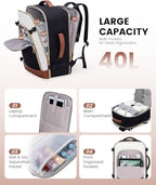 LOVEVOOK Large Travel Backpack for Women, TSA Carry on Backpack for Airplanes, 40L Personal Item Travel Bag for Women fits 17" Laptop,Waterproof Carry on Bag Airplane Approved with 3 Packing Cubes - Image 3