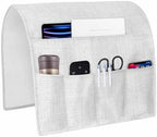 Sofa Armrest Organizer Bedside Caddy, White Burlap Texture Non Slip Couch Remote Control Holder for Recliner, Farmhouse Vintage White Armchair Caddy with Pocket for Magazine, Phone, 19.7"x35" by Unknown