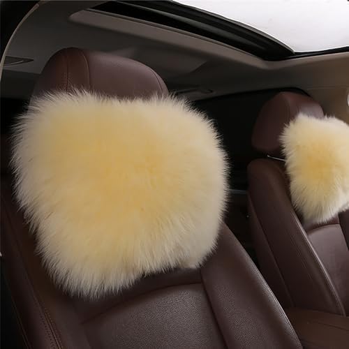 Fluffy Car Headrest Pillow Furry Long Wool Lumbar Auto Head Neck Support Pillow Cushion Natural Luxury Fur Warm Soft Comfort Winter - Image 2