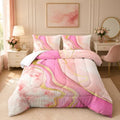Nttopship Pink Marble Comforter Set 3 Pieces Twin Size Quicksand Gold Powder Marble Bedding Set Soft Microfiber Minimalist Wind Room Decor Comforter Sets with 2 Pillowcases by Nttopship