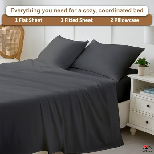 ARlinen RV Bunk Sheet Set, 34x75, 4 Piece Egyptian Cotton, Dark Grey - Image 5