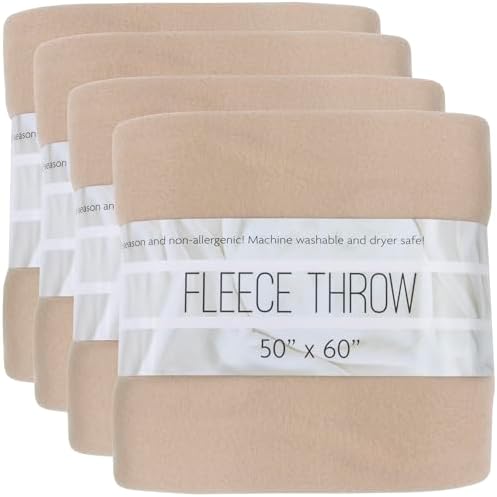 (24 Pack) Bulk Fleece 50x60 Throw Blankets for Wedding Favors, Homeless Women, Men, Homes, Bed, Sofa, Couch, Office, Pet Blankets, Travel | Soft Warm Lightweight Throw Blankets in Bulk (Khaki) by TrailmakerBuiltforLife%E2%80%99sAdventuresBigandSmall