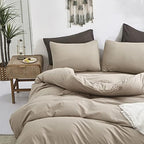 Luxlovery Khaki Comforter Set Full Cream Coffee Bedding Set Minimalist Bedding Set Solid Dark Champagne Blanket Quilts Modern Ultra Soft Breathable Taupe Comforter Set for Women Men Full Bed - Image 3