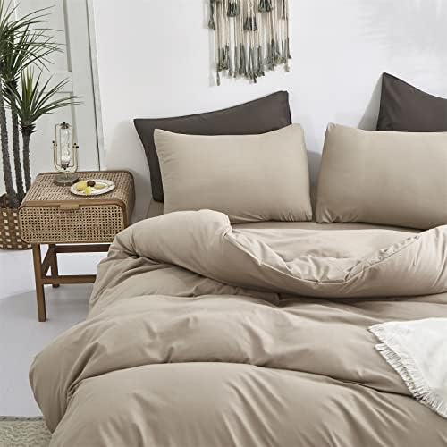 Luxlovery Khaki Comforter Set Twin Cream Coffee Bedding Set Minimalist Bedding Set Solid Dark Champagne Blanket Quilts Modern Ultra Soft Breathable Taupe Color Comforter Set - Image 3