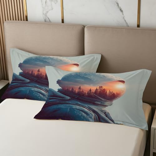 Astronaut Pillowcases King Size Set of 2 - Boys Sunset Forest Pillow Cases with Envelope Closure, Kids Sci Fi Decorative Pillow Covers for Bed Couch, Soft Breathable Microfiber - Image 3