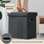 COSYLAND Collapsible Fabric Ottoman Footrest with Storage - Folding Foot Stool Furniture with Handles - Toy Chest Linen Gray - 16.5x16.5x10.6in - Charcoal - Image 4