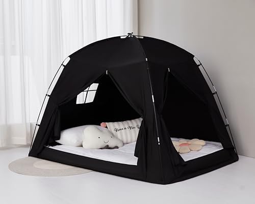 Akiky Bed Tent Bed Canopy Privacy Sleeping Space on Bed Breathable Canopy Tents Blackout Tent(Black,Twin) by Akiky