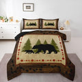 Rustic Farmhouse King Size Bear Paw Print Comforter Set - Wild Bear Bedding, Nature Woodland Decor, Down Comforter & Duvet Insert in Brown & Green by Erosebridal