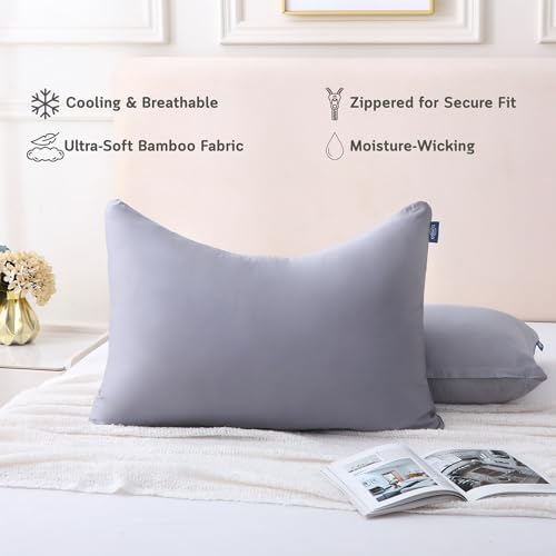 Cooling Pillow Covers for Curved Pillows – Queen 2-Pack 28x20 Eclipse Grey – Moon-Shaped Zippered Pillowcases, 100% Rayon Derived from Bamboo, Ultra-Soft, Silky, Breathable, & Wrinkle‑Resistant - Image 4
