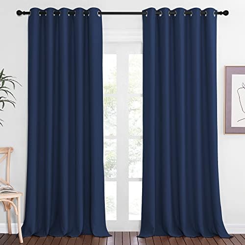 NICETOWN Blackout Navy Blue Bedroom Curtain 118 inches Long, Grommet Thermal Insulated Room Divider Drape Solid Window Treatment for Sliding Door/Living Room, W66 x L118, 1 Panel by NICETOWN