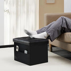 Bsketa Storage Ottoman Bench,16 Inch Folding Leather Foot Rest Stool, Black - Image 2