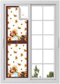 Window Privacy Film Frosted, Thanksgiving Fall Reusable Static Cling Window Tints, Turkey Sunflowers Pumpkin Brown Striped Heat Control Windows Films for Offices, Balcony, 29.5 x 118 Inches by Unknown