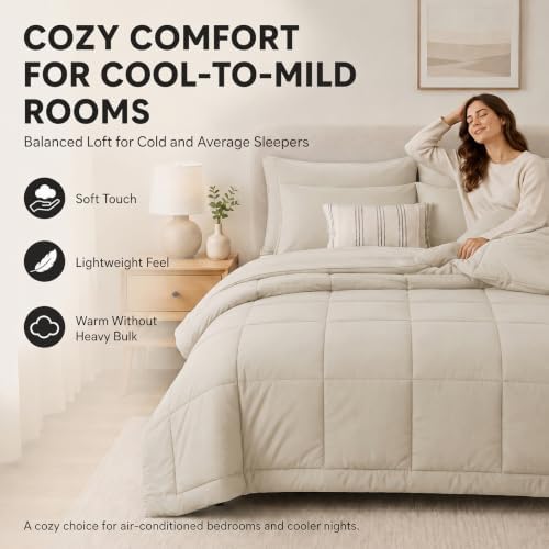 CozyLux Oversized King Comforter Set Beige - 7 Pieces Bed in a Bag - Image 4